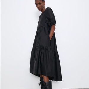 Zara Asymmetric Poplin Tiered Maxi Dress